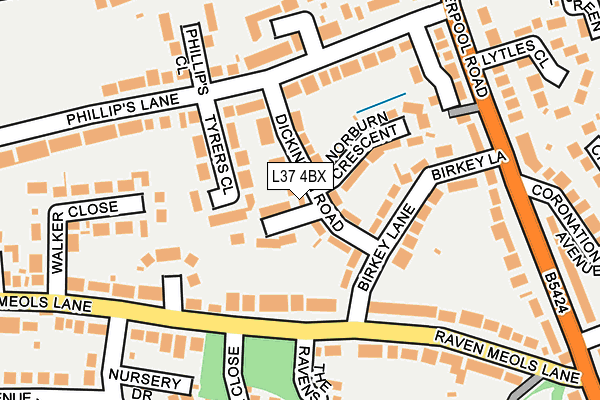 L37 4BX map - OS OpenMap – Local (Ordnance Survey)