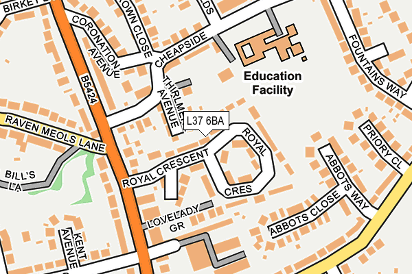 L37 6BA map - OS OpenMap – Local (Ordnance Survey)