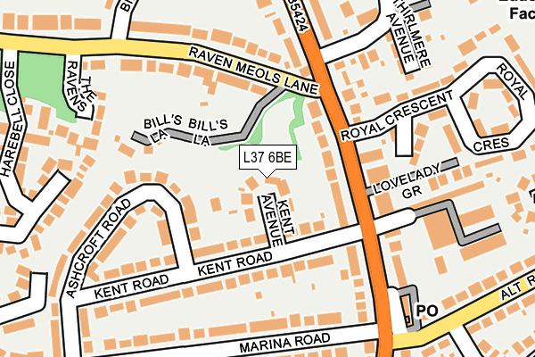 L37 6BE map - OS OpenMap – Local (Ordnance Survey)