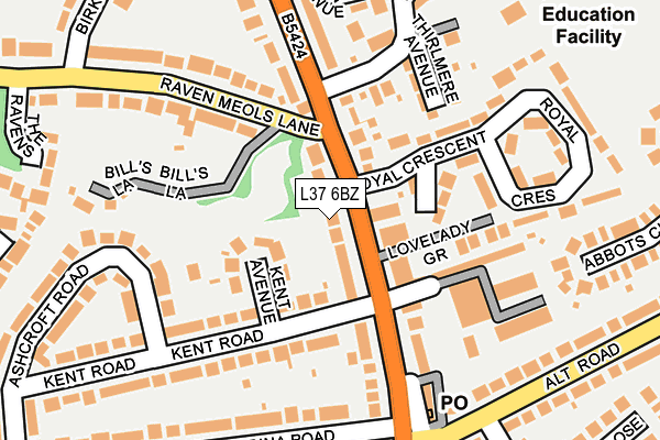 L37 6BZ map - OS OpenMap – Local (Ordnance Survey)