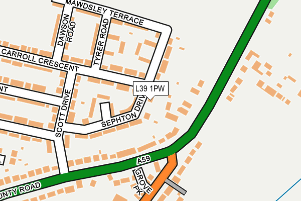 L39 1PW map - OS OpenMap – Local (Ordnance Survey)