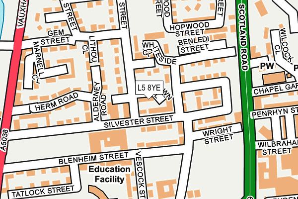 L5 8YE map - OS OpenMap – Local (Ordnance Survey)