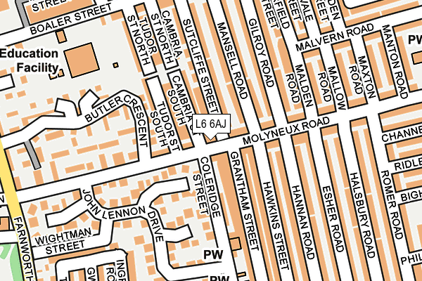 L6 6AJ map - OS OpenMap – Local (Ordnance Survey)