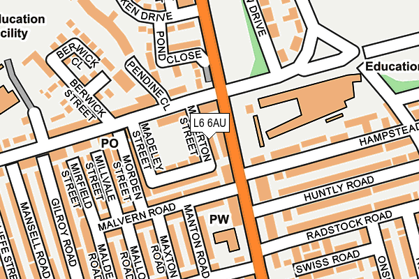 L6 6AU map - OS OpenMap – Local (Ordnance Survey)