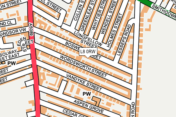 L8 0RW map - OS OpenMap – Local (Ordnance Survey)