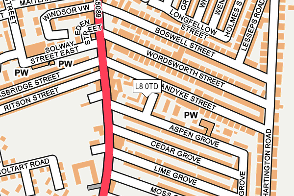 L8 0TD map - OS OpenMap – Local (Ordnance Survey)