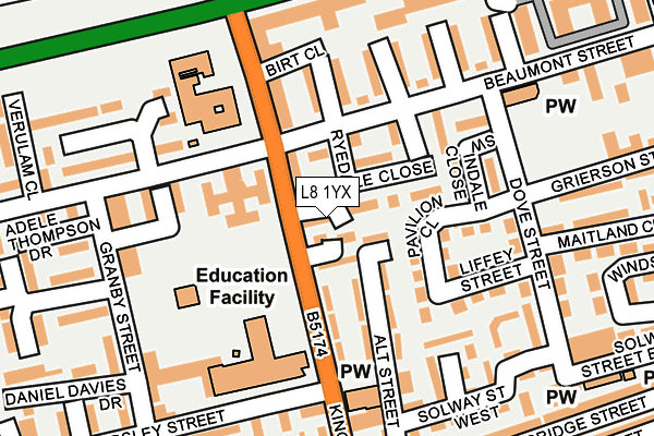 L8 1YX map - OS OpenMap – Local (Ordnance Survey)