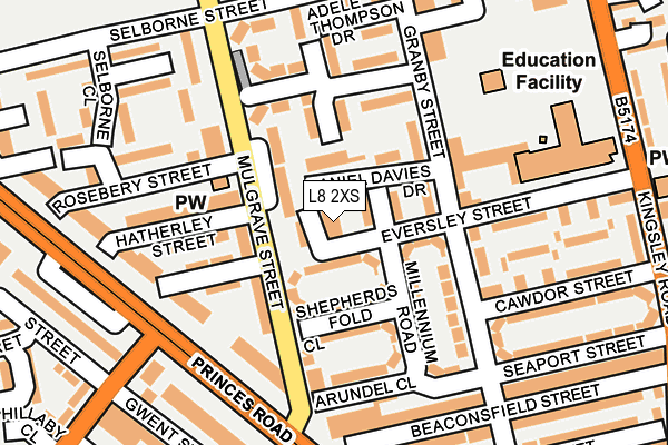L8 2XS map - OS OpenMap – Local (Ordnance Survey)