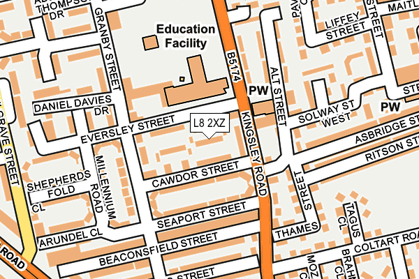 L8 2XZ map - OS OpenMap – Local (Ordnance Survey)