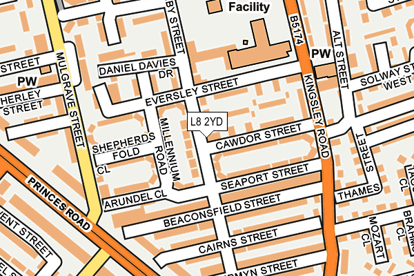 L8 2YD map - OS OpenMap – Local (Ordnance Survey)