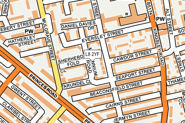 L8 2YF map - OS OpenMap – Local (Ordnance Survey)