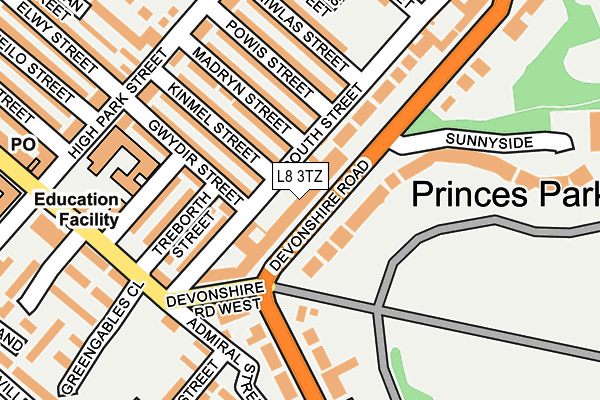 L8 3TZ map - OS OpenMap – Local (Ordnance Survey)