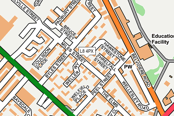 L8 4PX map - OS OpenMap – Local (Ordnance Survey)