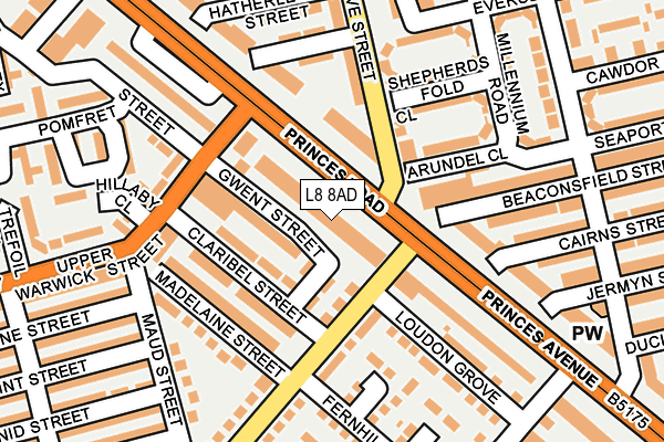 L8 8AD map - OS OpenMap – Local (Ordnance Survey)
