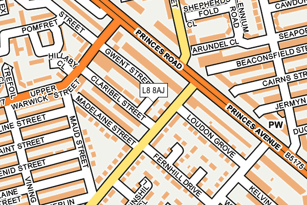 L8 8AJ map - OS OpenMap – Local (Ordnance Survey)