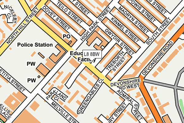 L8 8BW map - OS OpenMap – Local (Ordnance Survey)