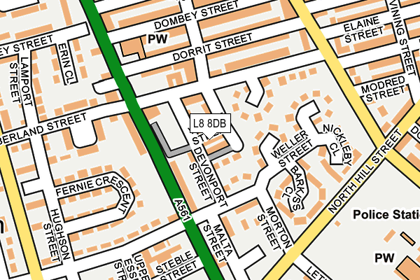 L8 8DB map - OS OpenMap – Local (Ordnance Survey)