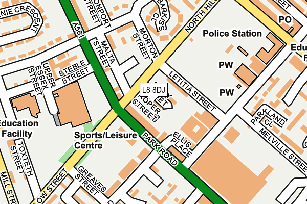 L8 8DJ map - OS OpenMap – Local (Ordnance Survey)