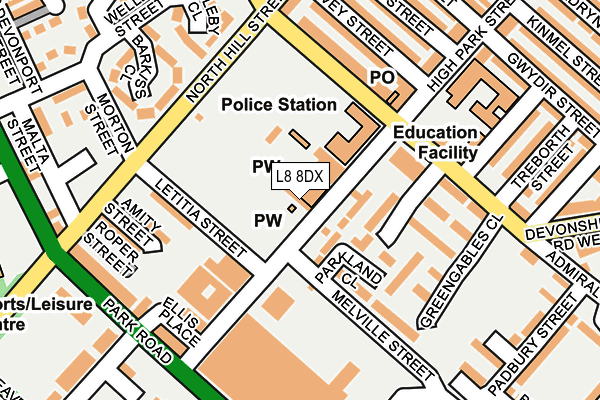 L8 8DX map - OS OpenMap – Local (Ordnance Survey)