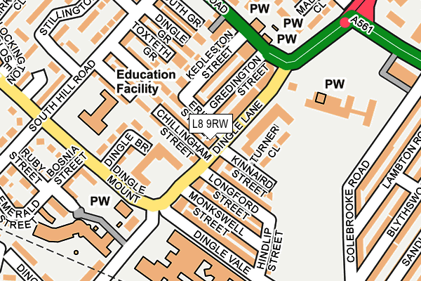 L8 9RW map - OS OpenMap – Local (Ordnance Survey)