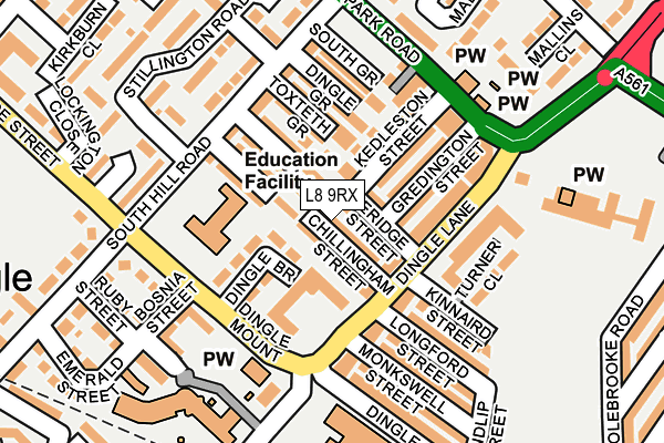 L8 9RX map - OS OpenMap – Local (Ordnance Survey)