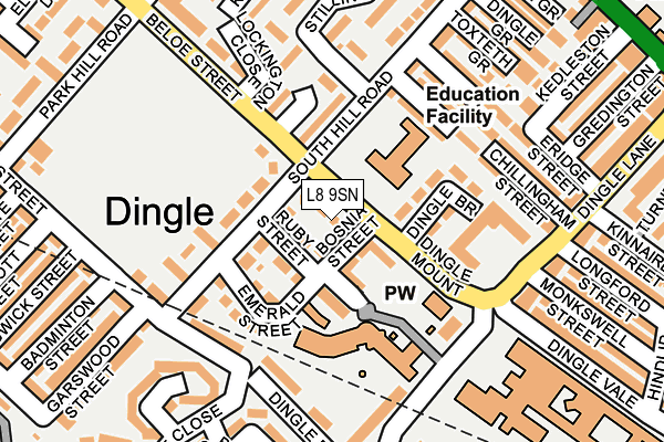 L8 9SN map - OS OpenMap – Local (Ordnance Survey)