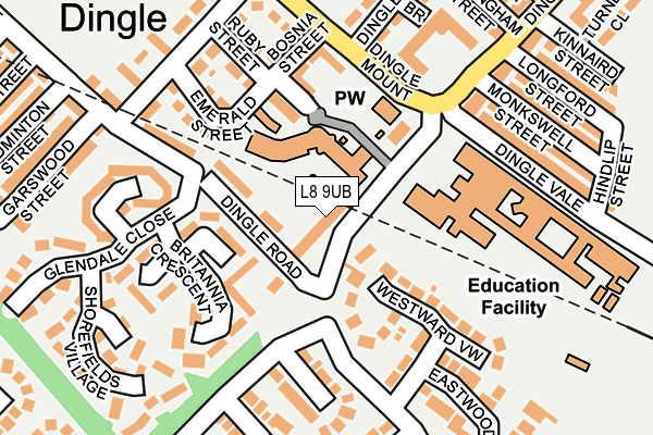 L8 9UB map - OS OpenMap – Local (Ordnance Survey)