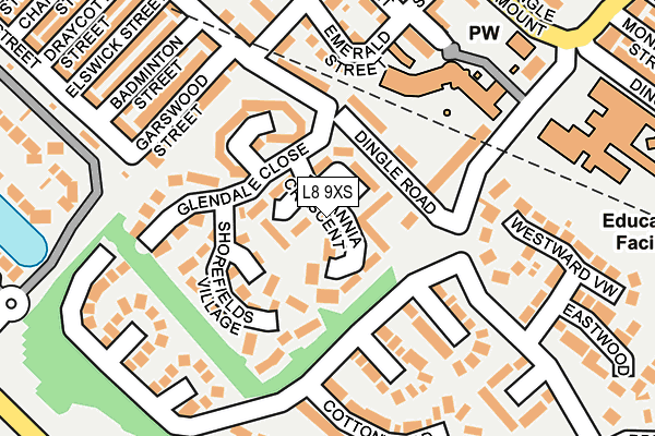 L8 9XS map - OS OpenMap – Local (Ordnance Survey)