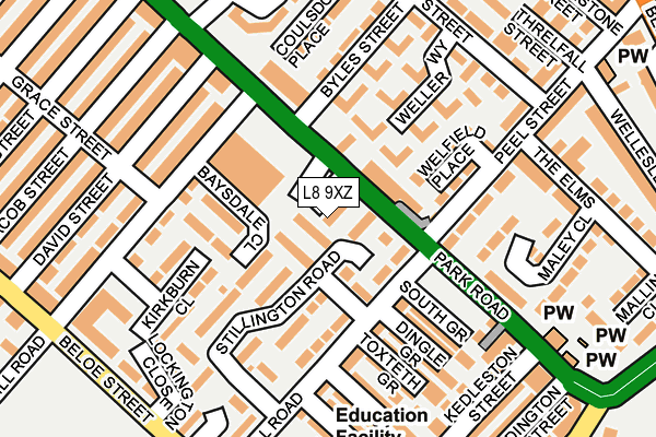 L8 9XZ map - OS OpenMap – Local (Ordnance Survey)