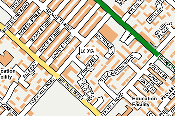 L8 9YA map - OS OpenMap – Local (Ordnance Survey)
