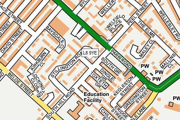 L8 9YE map - OS OpenMap – Local (Ordnance Survey)