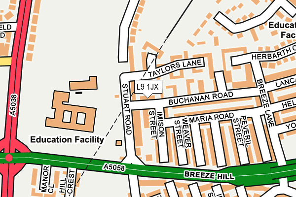 L9 1JX map - OS OpenMap – Local (Ordnance Survey)