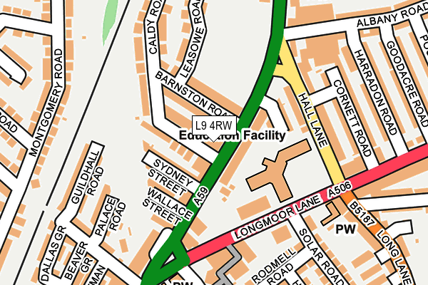 L9 4RW map - OS OpenMap – Local (Ordnance Survey)