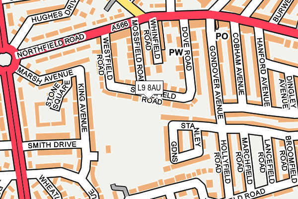 L9 8AU map - OS OpenMap – Local (Ordnance Survey)