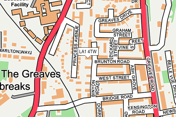 LA1 4TW map - OS OpenMap – Local (Ordnance Survey)