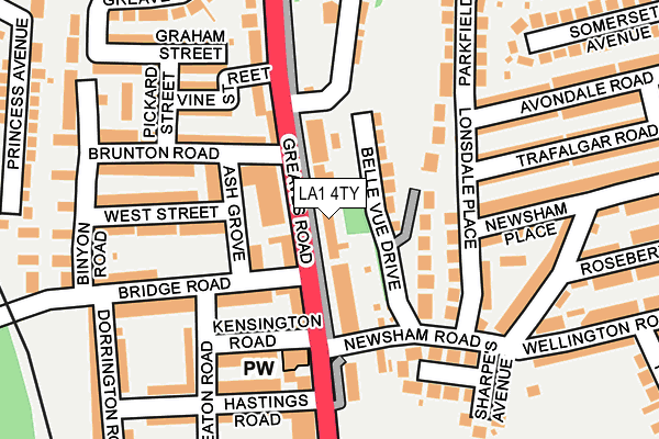 LA1 4TY map - OS OpenMap – Local (Ordnance Survey)