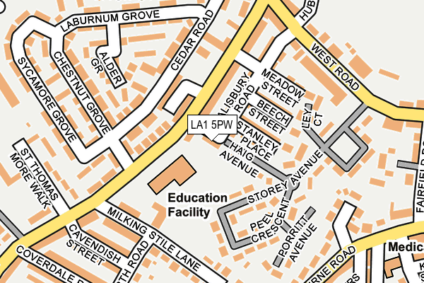 LA1 5PW map - OS OpenMap – Local (Ordnance Survey)
