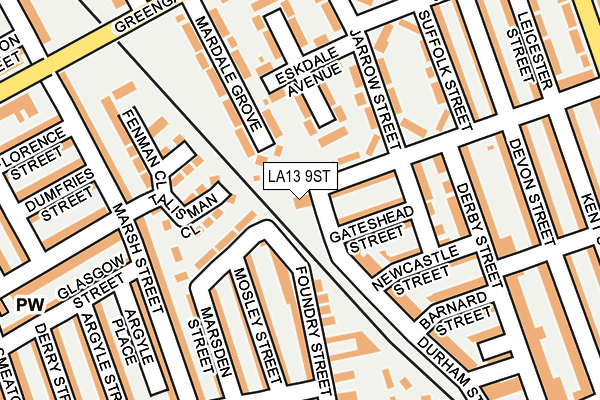 LA13 9ST map - OS OpenMap – Local (Ordnance Survey)