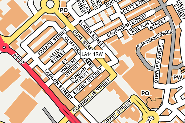 LA14 1RW map - OS OpenMap – Local (Ordnance Survey)