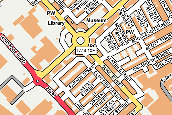 LA14 1XE map - OS OpenMap – Local (Ordnance Survey)