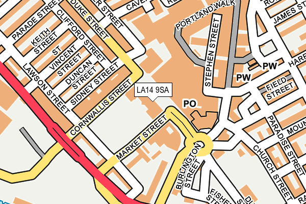 LA14 9SA map - OS OpenMap – Local (Ordnance Survey)