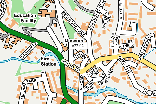 LA22 9AU map - OS OpenMap – Local (Ordnance Survey)