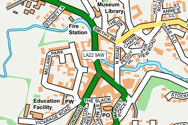 LA22 9AW map - OS OpenMap – Local (Ordnance Survey)