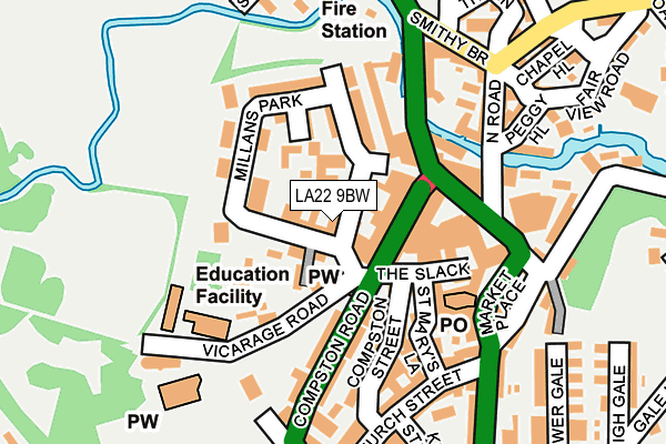 LA22 9BW map - OS OpenMap – Local (Ordnance Survey)