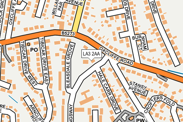 LA3 2AA map - OS OpenMap – Local (Ordnance Survey)