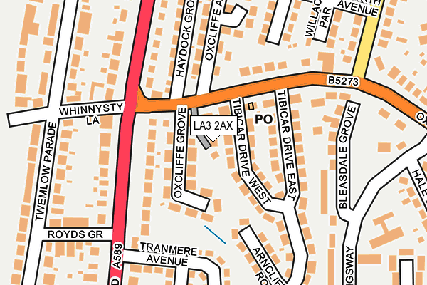 LA3 2AX map - OS OpenMap – Local (Ordnance Survey)