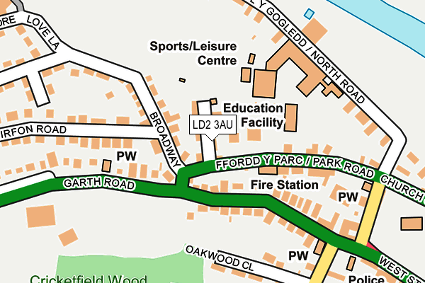 LD2 3AU map - OS OpenMap – Local (Ordnance Survey)