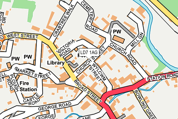 LD7 1AG map - OS OpenMap – Local (Ordnance Survey)
