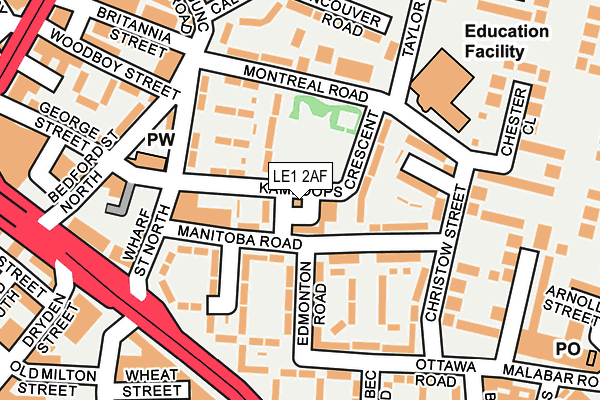 LE1 2AF map - OS OpenMap – Local (Ordnance Survey)