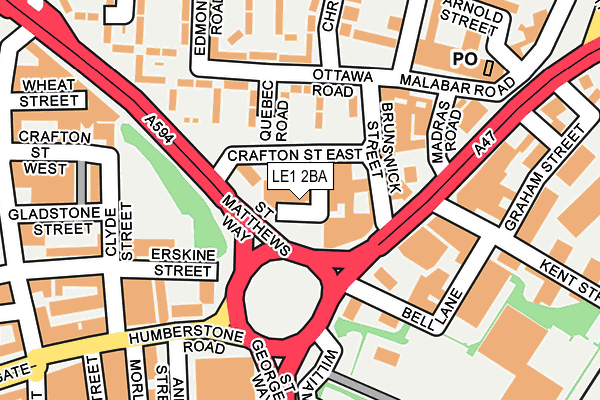 LE1 2BA map - OS OpenMap – Local (Ordnance Survey)